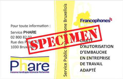 Specimen van de gele PHARE-kaart
